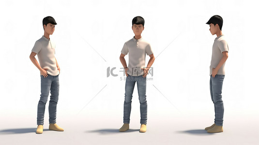 积极的少年背景图片_3D 渲染中的独立亚洲男性角色