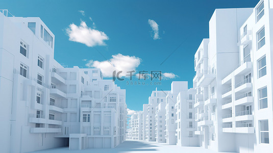 蓝天 3d 渲染中的白色建筑结构
