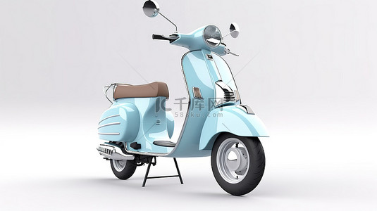 汽车驾驶背景图片_3D 渲染的干净白色背景上的当代城市风格蓝色摩托车