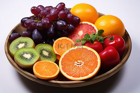 健康的水果背景图片_盛满色彩缤纷的水果和蔬菜的碗