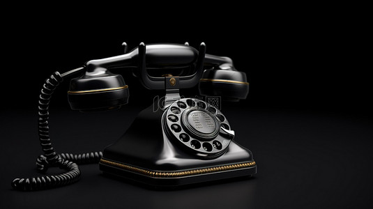 老式黑色拨号电话的 3d 插图