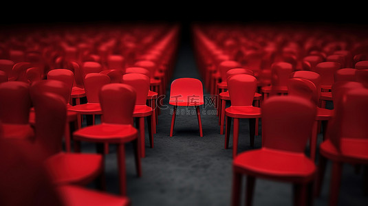 红色椅子大胆地站在人群中的讲台上 3d 渲染的商业概念
