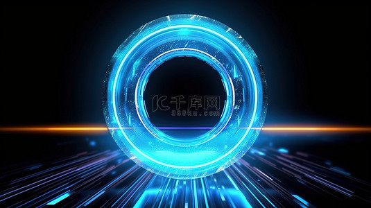 圆形环背景图片_带有发光门户和空孔 3D 渲染明亮圆盘的辐射霓虹灯环