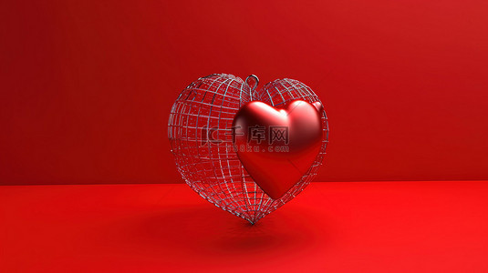 3D 渲染中呈现的充满活力的红色背景上充满了情人节的爱