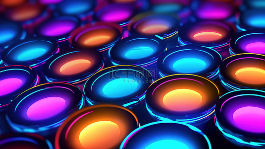 旋转的光环背景图片_带有抽象触摸的圆形霓虹灯背景的 3D 插图