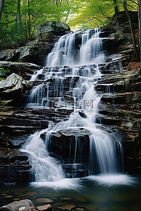 溪流瀑布背景图片_南锡的山间溪流瀑布