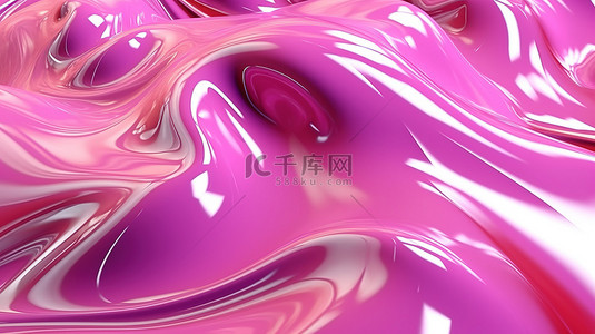 令人惊叹的金属闪光注入粉红色液体抽象背景 3D 插图和渲染