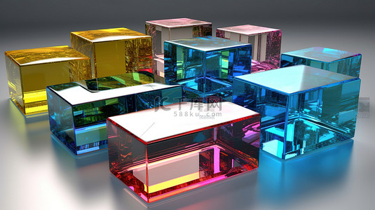 立方体色块背景图片_显示带有玻璃盒 3d 渲染的彩色 3d 立方体