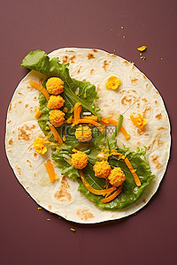 玉米饼中烤墨西哥辣椒玉米粉饼，配上一些绿叶
