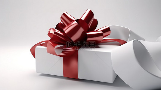 礼盒展示背景图片_装饰精美的礼品套装，其中包含包裹着丝带蝴蝶结的 3D 插图礼物，展示在原始的白色背景上