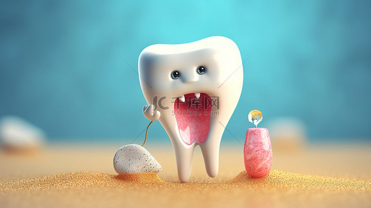 牙齿检查背景图片_牙科检查 3D 插图描绘了牙齿健康和卫生的重要性