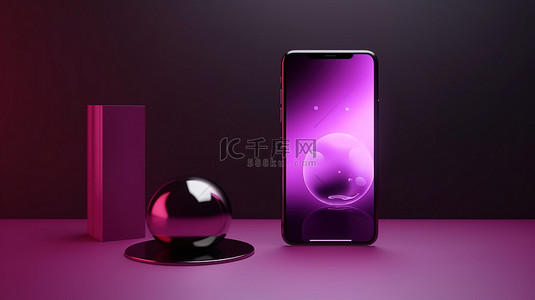 紫色的手机背景图片_具有逼真的 3D 渲染和隔离模板的简约紫色智能手机模型