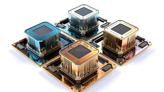 现代中央处理单元 CPU 阵列在白色背景 3D 渲染上分组和隔离