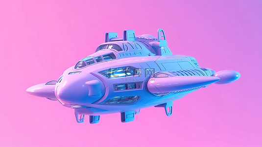外星旅行背景图片_粉红色背景与双色调风格蓝色航天器空间站或外星不明飞行物 3d 渲染