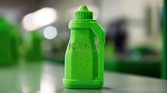 桌面上 3D 打印的绿色瓶子物体的特写