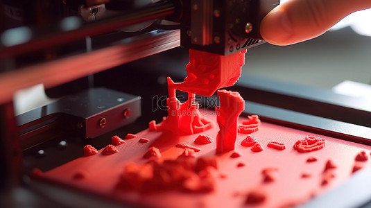 科技小人物背景图片_现代 3D 打印机打印的红色小人物的自上而下视图