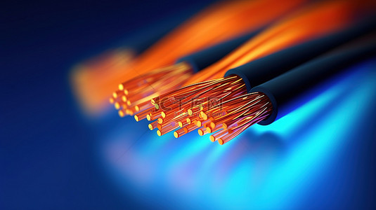 信息技术背景背景图片_冷蓝色背景下充满活力的橙色光纤电缆增强了 3D 图像