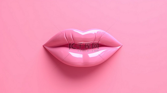 化妆品图标背景图片_3d 粉红色背景上的粉红色嘴唇单色美容图标