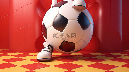足球主题背景设计，以 3D 渲染中有趣的卡通人物腿为特色