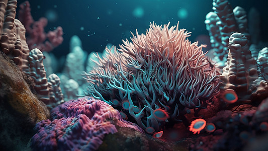 珊瑚卡通背景图片_海底生物红色
