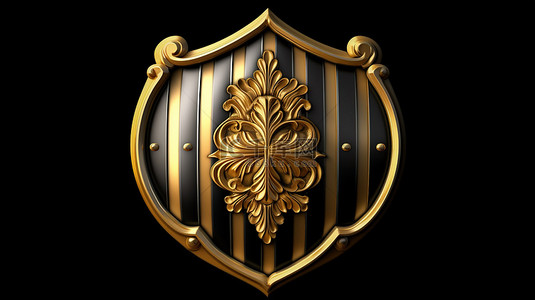 中世纪风格金色条纹盾牌的 3D 渲染