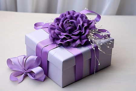礼品盒花紫色缎带