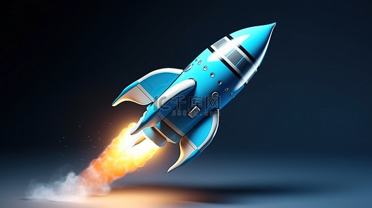 太空中蓝色火箭星的 3d 插图