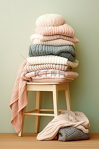 一把椅子，里面有针织用品和一件毛衣