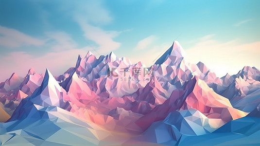 彩色低背景图片_柔和山脉的低聚风格 3D 渲染