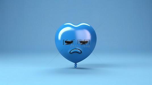 悲伤的背景图片_蓝色背景社交媒体气球符号的 3D 渲染，描绘悲伤的 facebook 反应表情符号图标