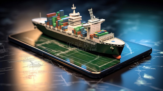 物流轮播图背景图片_利用智能手机技术实现高效运输全球货运物流的 3D 插图