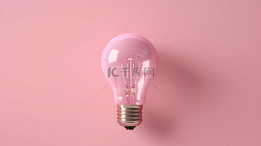 粉红色背景下的创新灯泡激发创造力和想象力 3D 图像，具有水平布局和文本空间