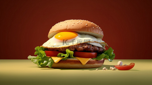 鸡蛋奶酪背景图片_鸡蛋汉堡，有充足的白色空间，以 3D 形式可视化