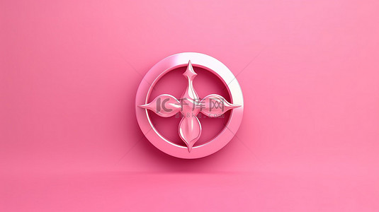 粉红色背景上具有女性性别的粉红色金星符号图标的 3d 渲染
