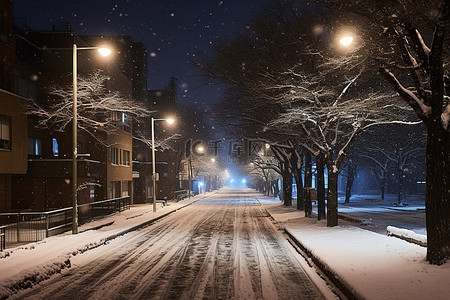 晚上画画背景图片_晚上街上有雪