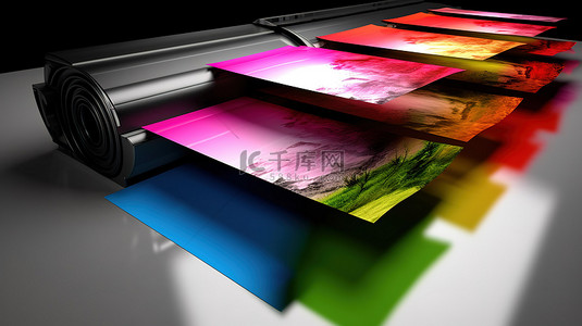 四色印刷概念的 3D 渲染插图