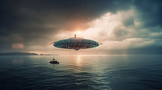 令人难以置信的不明飞行物浮出水面的 3D 插图