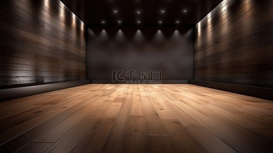 房间桌板背景图片_照明房间 3D 木地板和水泥背景与艺术照明设计