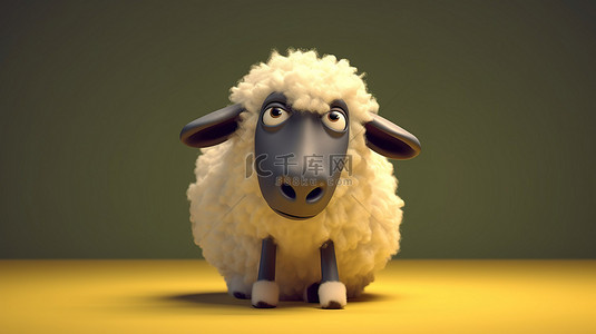 羊卡通背景图片_3d 渲染中的幽默羊
