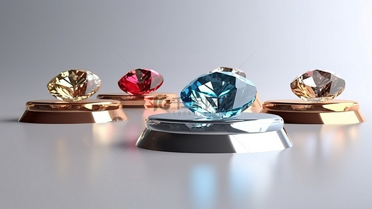 讲台上的水晶宝石在隔离 3D 渲染中令人惊叹的钻石