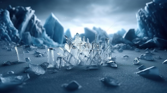 蓝色背景电影背景图片_3D 插图中带有冰雪和蓝色背景的冰冻喜悦电影图像