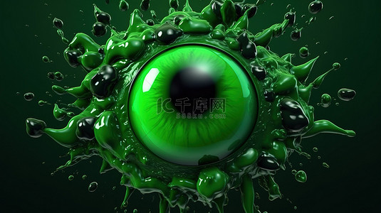 水汪汪大眼睛背景图片_怪异的 3D 万圣节横幅，带有不祥的绿色液体和黑色的眼睛