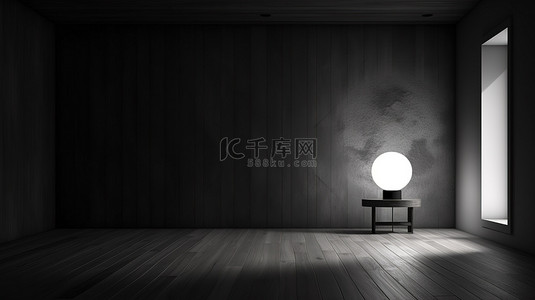 满月照亮了 3D 渲染中的神秘黑暗房间