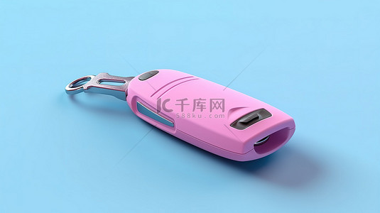 警蓝色背景图片_蓝色背景上双色调风格现代粉色车钥匙的 3D 渲染