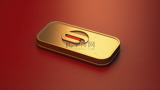 红色和哑光金色背景上金色 3D 社交媒体符号中的水平省略号图标
