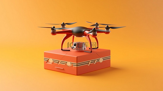外卖盒背景图片_3D 渲染无人机运送新鲜制作的披萨