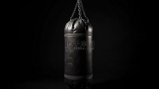 体积背景图片_用于拳击训练的黑色皮革沙袋的 3D 渲染，由黑色背景上的体积光照明