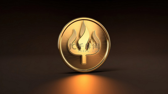 哑光板上的火焰徽章闪闪发光的金色符号 ​​3d 社交媒体图标