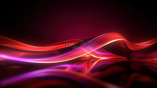 弯曲2的虚线背景图片_具有模糊光效果的弯曲红色霓虹灯线的 3D 渲染
