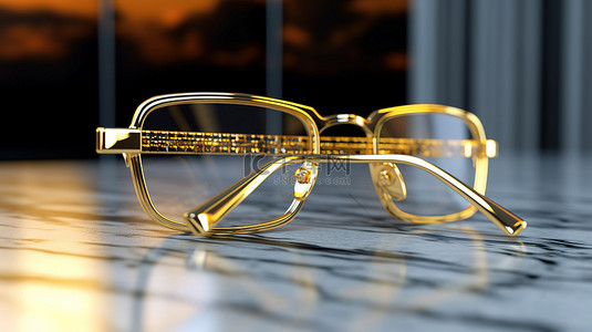时尚传统文化背景图片_时尚金框眼镜的当代 3D 渲染